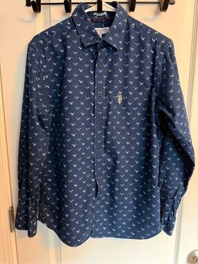 U.S. Polo Assn. Navy Star Print Button-Down Long Sleeve Size M